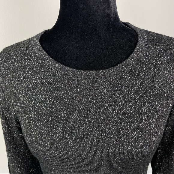 RSVP by Talbots Black Metallic Sparkle Midi Dress Wool Blend Bell Sleeves Small - Picture 5 of 15